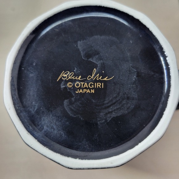 Otagiri Blue Iris Coffee Mugs Set of 5 Black Floral Japan Vintage - Picture 2 of 7